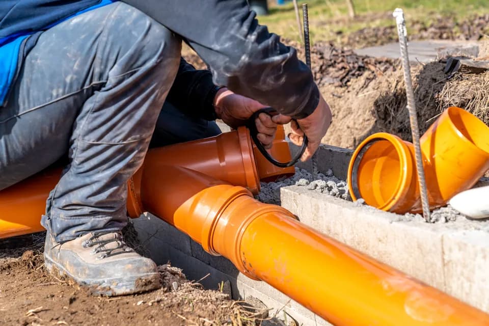 Technician repairing a residential sewer line